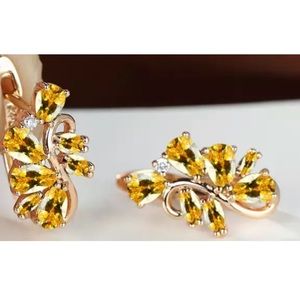 Champagne Cubic Zirconia Water Drop 14K Gold Plated Stud Earrings